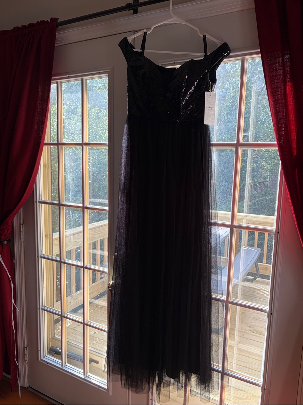 Ever Pretty Black Off-Shoulder Sequin Tulle Maxi Dress